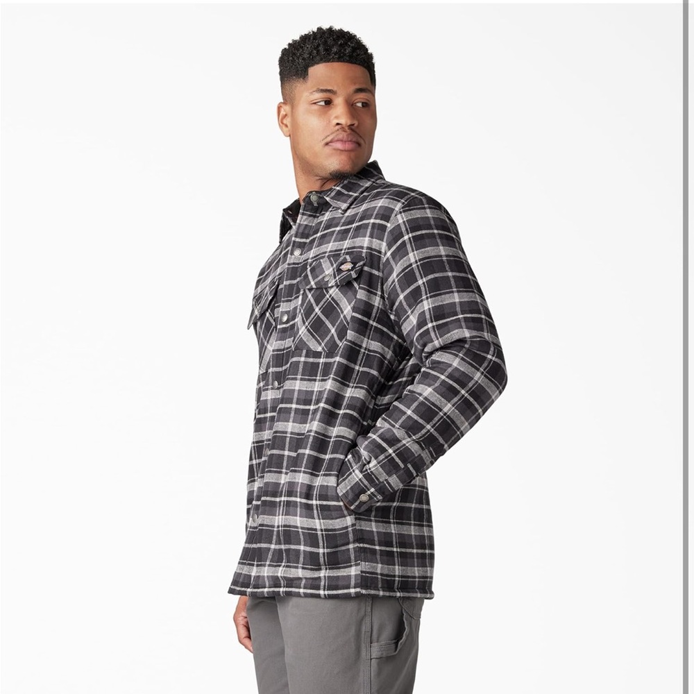 Dickies Black & Gray Plaid Flannel Shirt with Sherpa Liner - XL